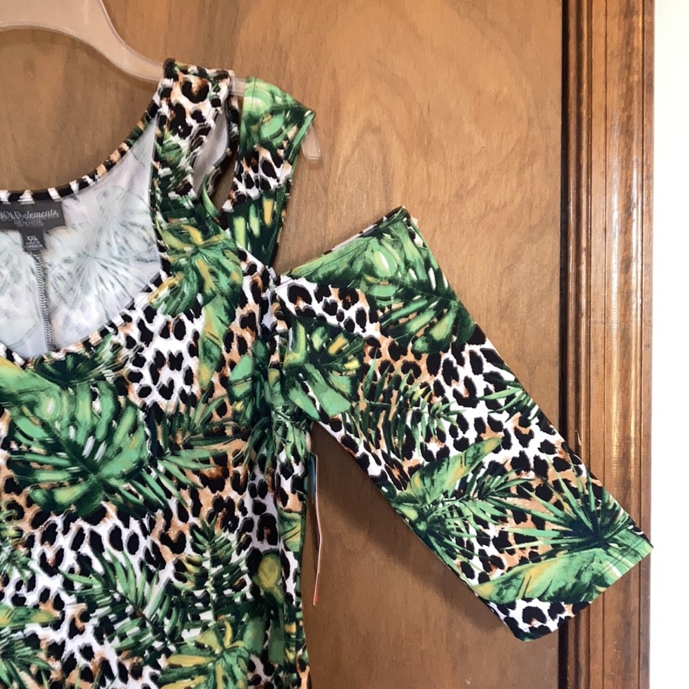 Bold Elements Cheetah tropical shoulder cut outs dress w stretch XXL - Picture 5 of 16